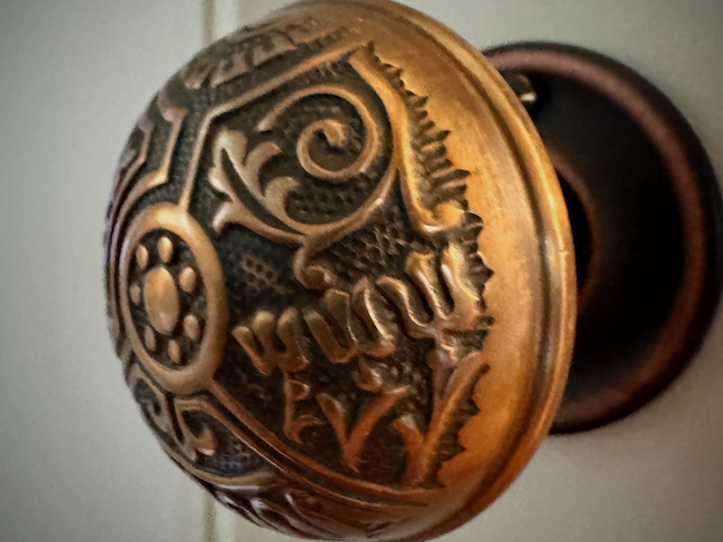 Victorian brass door knob, c. 1885 -Eastlake pattern found in the house and restored.